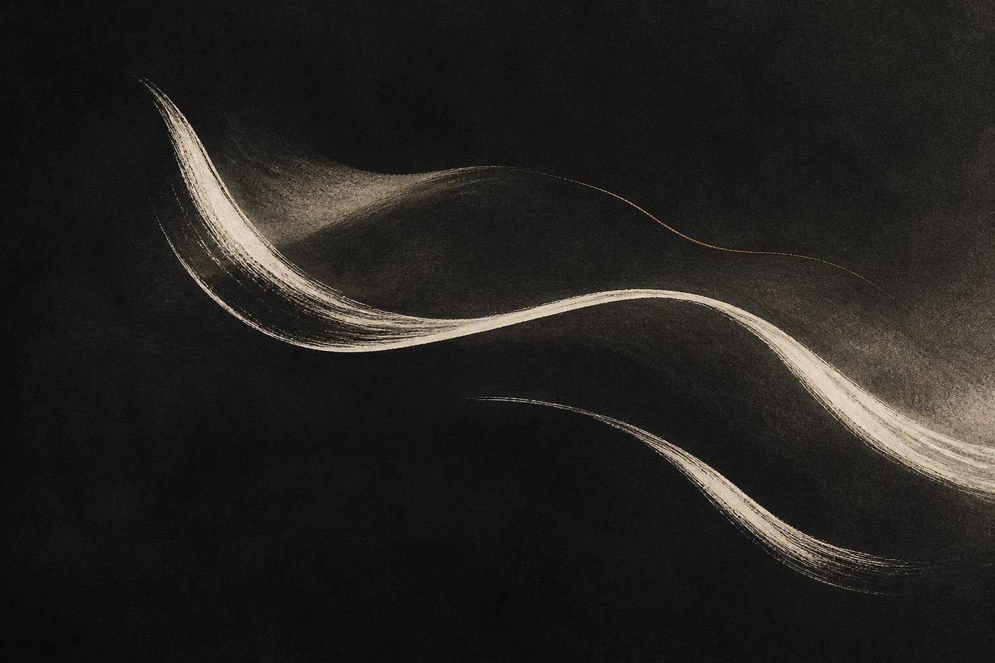VALÉORINE editorial artwork: fine ink-like ivory traces gliding across a charcoal field