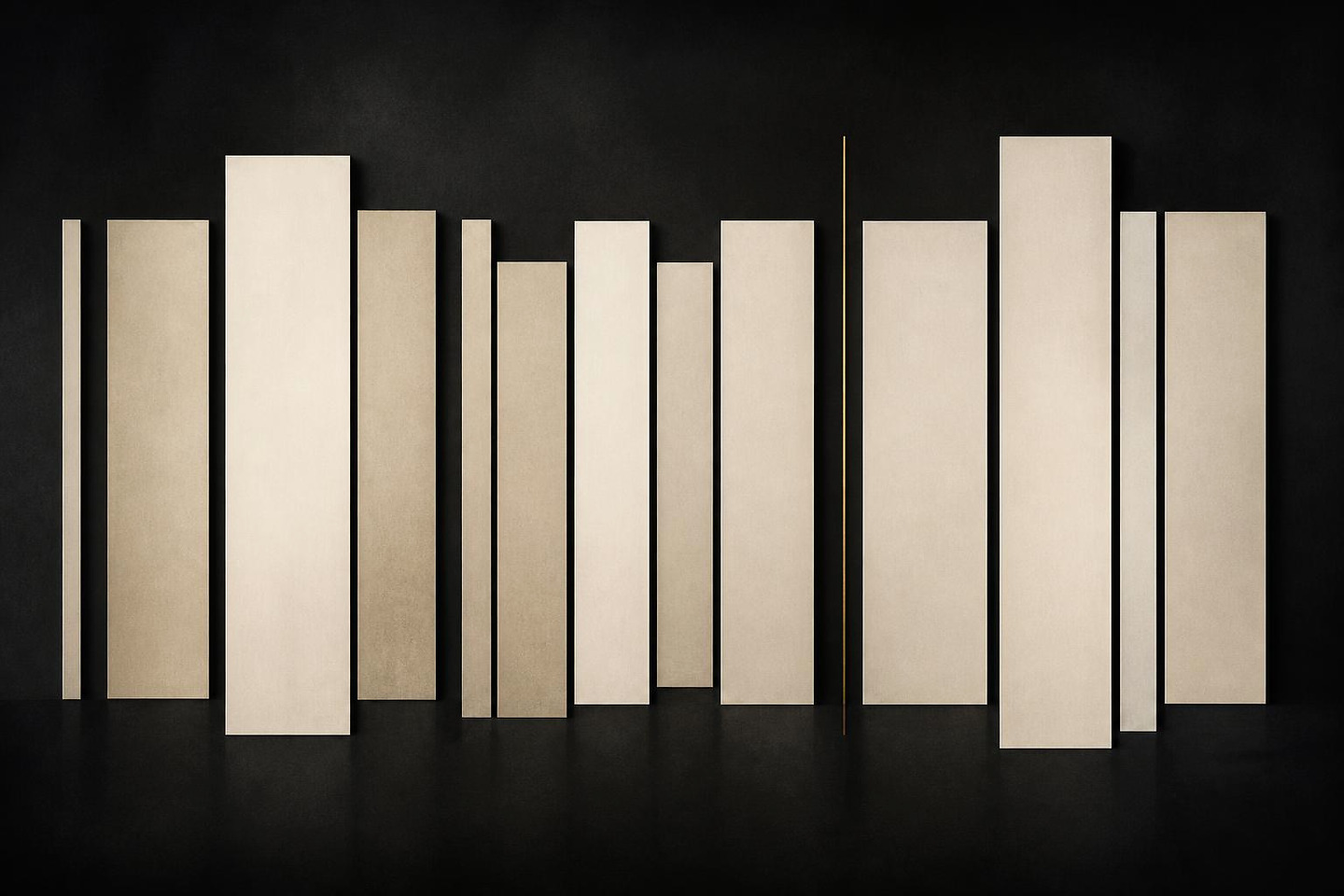 VALÉORINE editorial artwork: a rhythm of tall ivory vertical blocks of differing widths