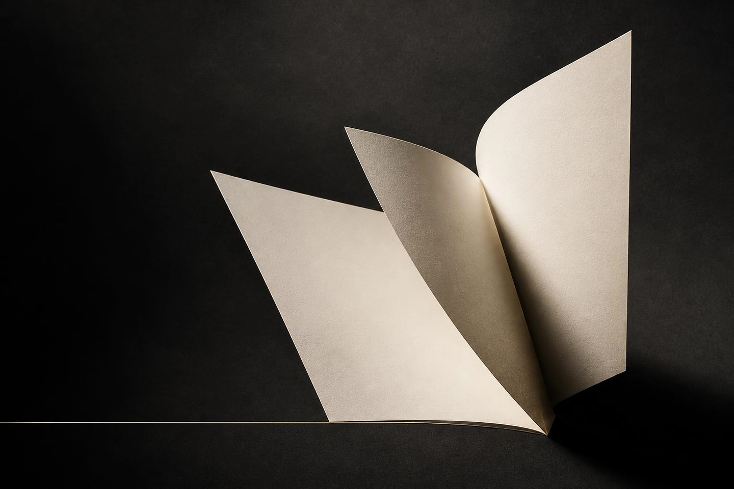 VALÉORINE editorial artwork: a folded ivory sheet opening like a publication spread