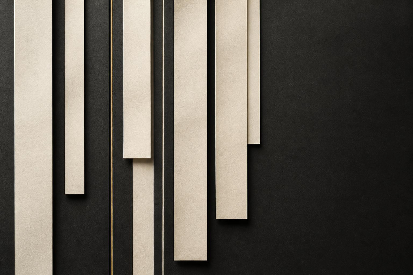 VALÉORINE editorial artwork: ordered ivory paper strips in a calm typographic rhythm