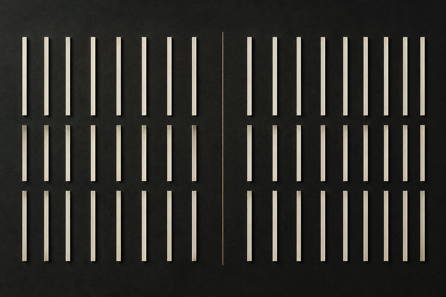 VALÉORINE editorial artwork: a lattice of narrow ivory bars set at measured intervals