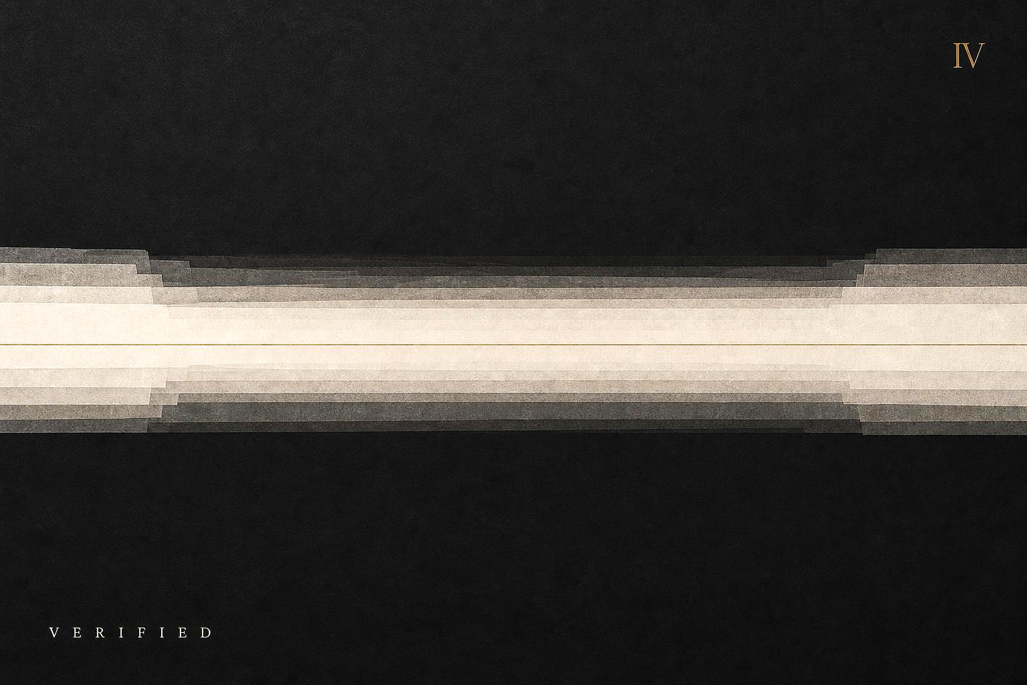 VALÉORINE editorial artwork: ivory strata held in exact register on charcoal, crossed by a gold hairline, lettered VERIFIED