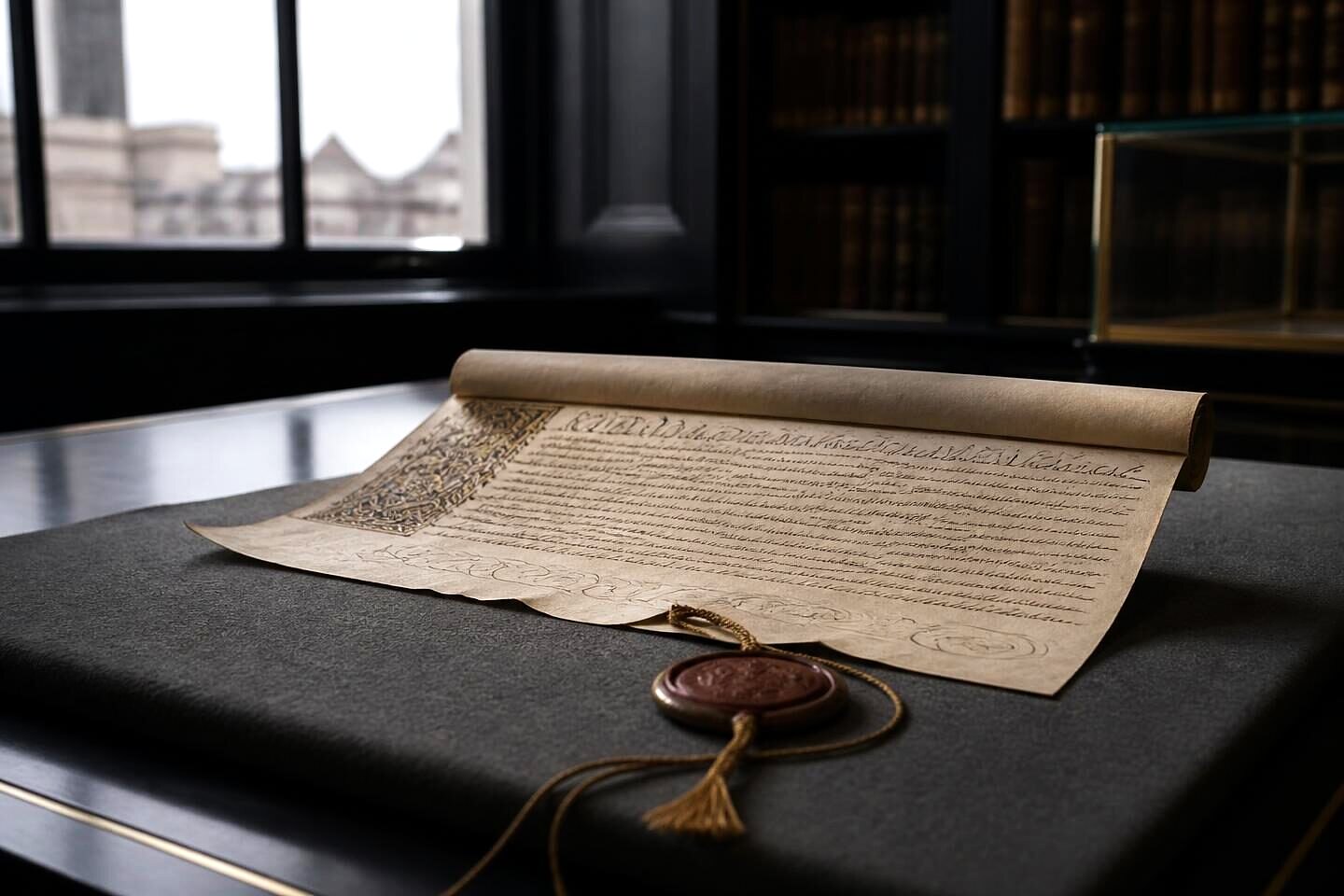 An eighteenth-century indenture on vellum with a pendant seal, partly unrolled
